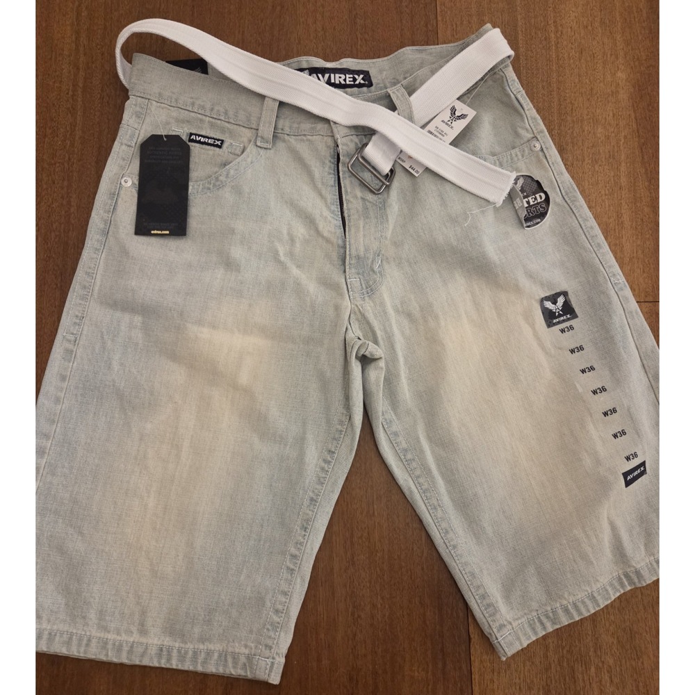 Avirex Belted Shorts Men's‎ 36 Light Stonewash Denim